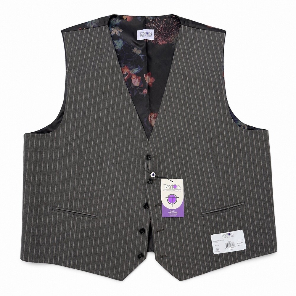 Tayion Montee Holland Mens Pinstripe Suit Vest Floral Back Gray Size XXL NWT